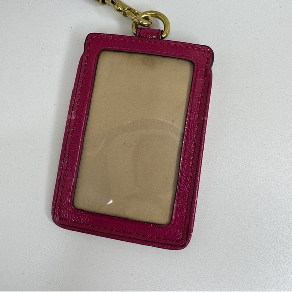 Coach Peyton Tattersall ID Lanyard with Pink Fuchsia Patent Leather - Picture 4 of 5